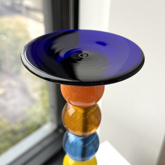 Jiri Suhajek Czech Moser Studio Art Glass Candlestick 10 1/2" - Colorful Rainbow - Picture 8 of 11